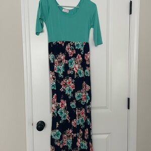Pink Lily Teal and Floral Maxi Dress